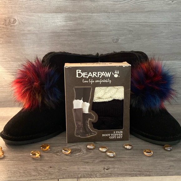 BEARPAW 2 Pair Boot Topper, Black, Ivory, One Size Fits Most - Picture 3 of 8